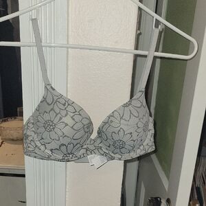 Aerie Gray Floral Lace Demi Push Up Bra, 32C